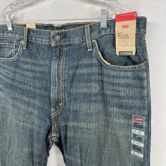 LEVIS 559 Jeans Mens 42x30 Relaxed Straight Fit Stretch Cotton Wash Blue NEW - Picture 5 of 16